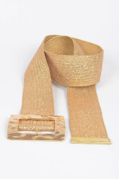 Rectangle Metal Buckle Stretch Plussize Straw Belt