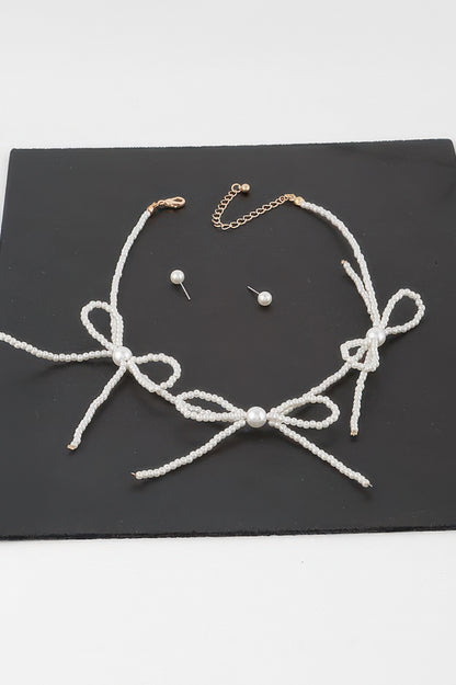 Triple Pearl Ribbon Necklace