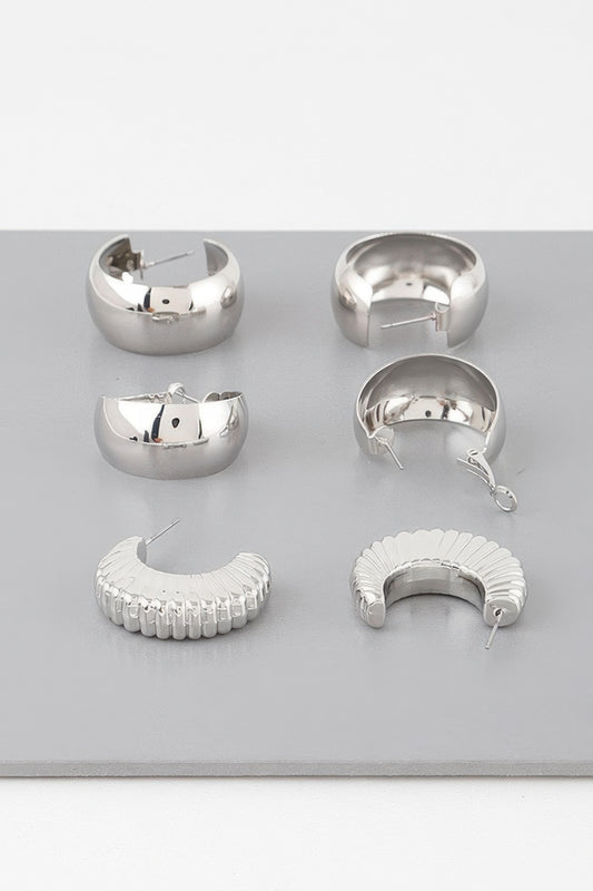 Triple Shiny Hoop Earrings Set