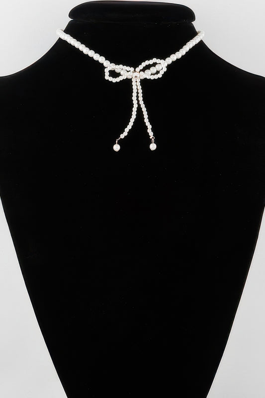 Pearled Ribbon Tie Necklace