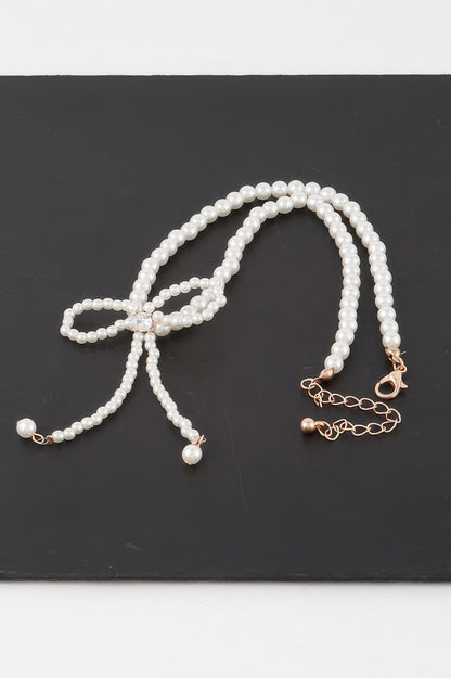 Pearled Ribbon Tie Necklace