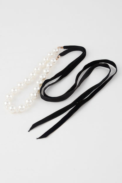 Half Pearl Tie Necklace