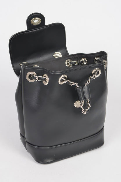 Faux Leather Flap Backpack