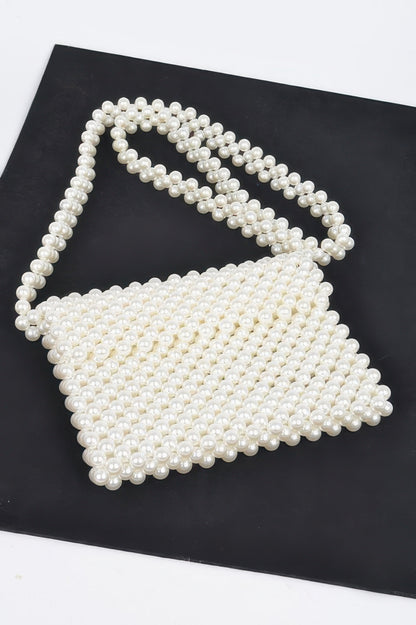 Hand Made Faux Pearl Bead Flap Crossbody Bag