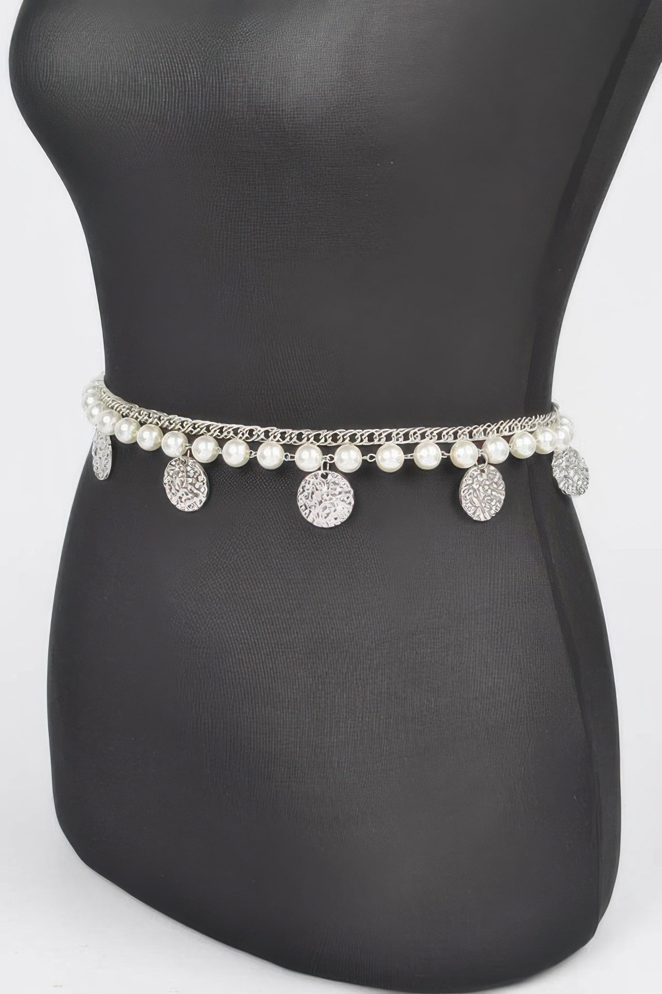 Faux Pearl Round Metal Chain Belt