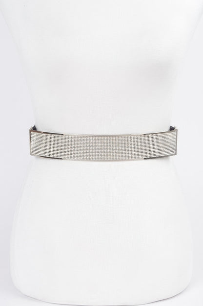 Rhinestone Metal Plate Elastic Belt
