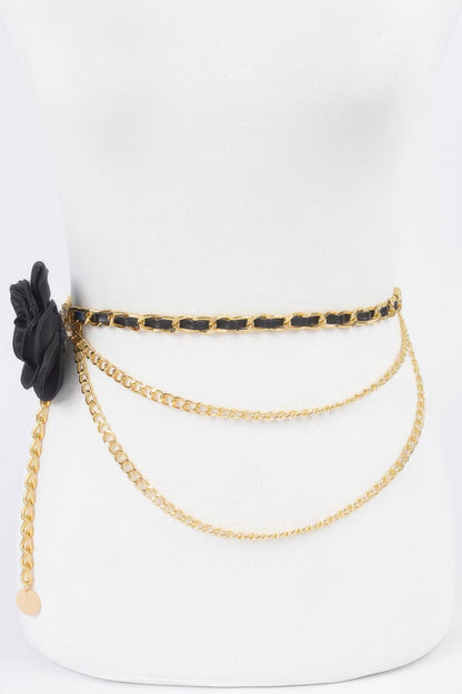 Flower Metal Double Layered Chain Belt