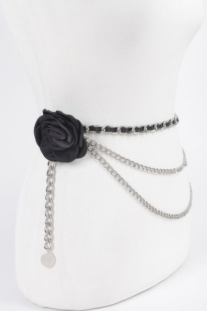 Flower Metal Double Layered Chain Belt