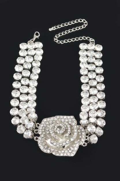 Multi Rhinestone Flower Choker