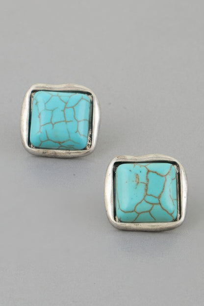 Antique Stone Cubic Stud Earrings