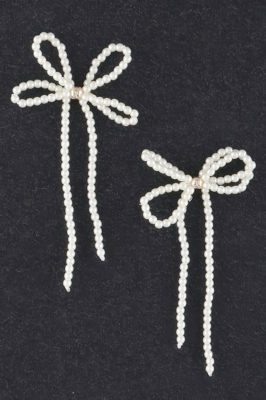 Double Pearl Ribbon Drop Earrings