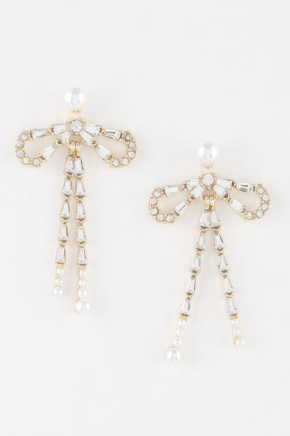 Crystal Pearl Ribbon Earrings