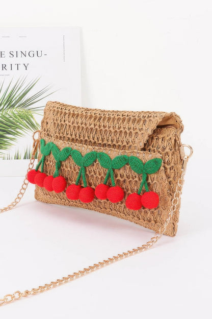 Faux Straw Cherry Clutch