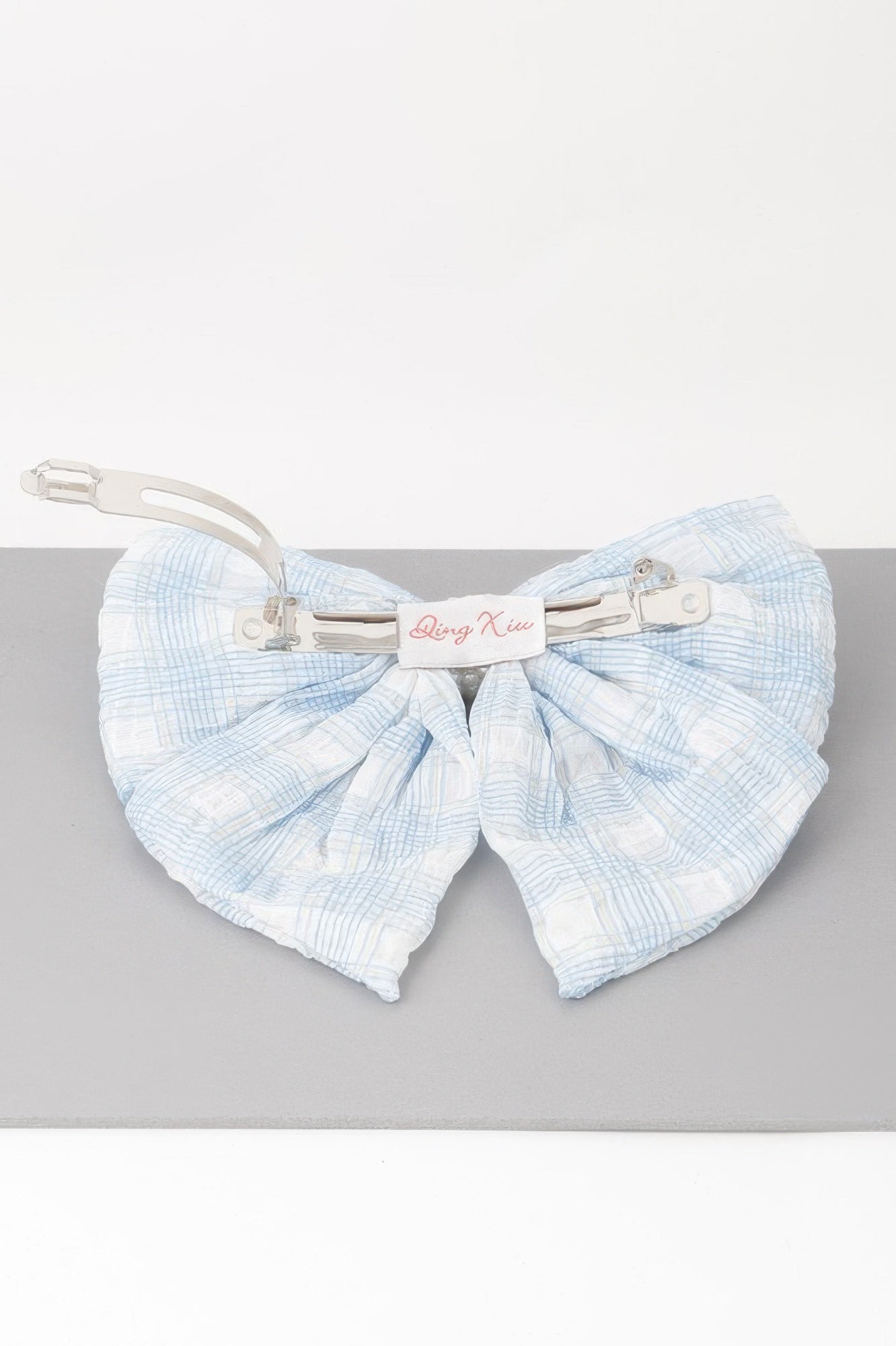 Plaid Pearl Ribbon Hair Clip