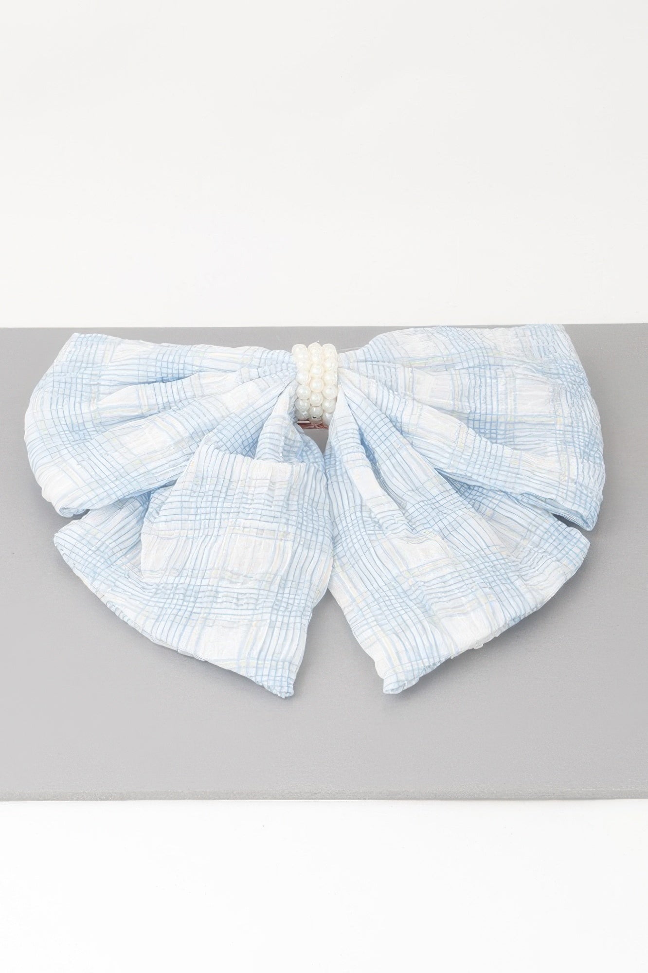 Plaid Pearl Ribbon Hair Clip