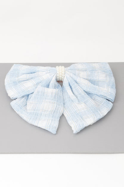 Plaid Pearl Ribbon Hair Clip