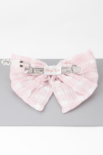 Plaid Pearl Ribbon Hair Clip