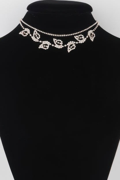 Rhinestone Leafs Choker Necklace 