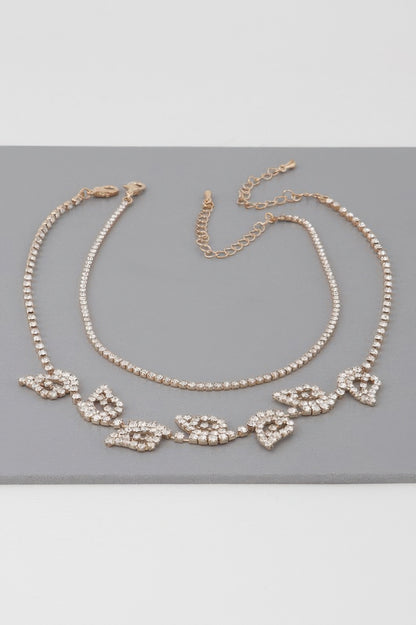 Rhinestone Leafs Choker Necklace 