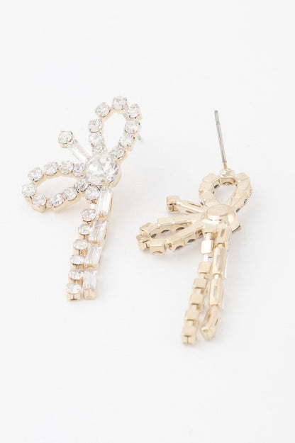 Rhinestone Ribbon Bow Earrings 