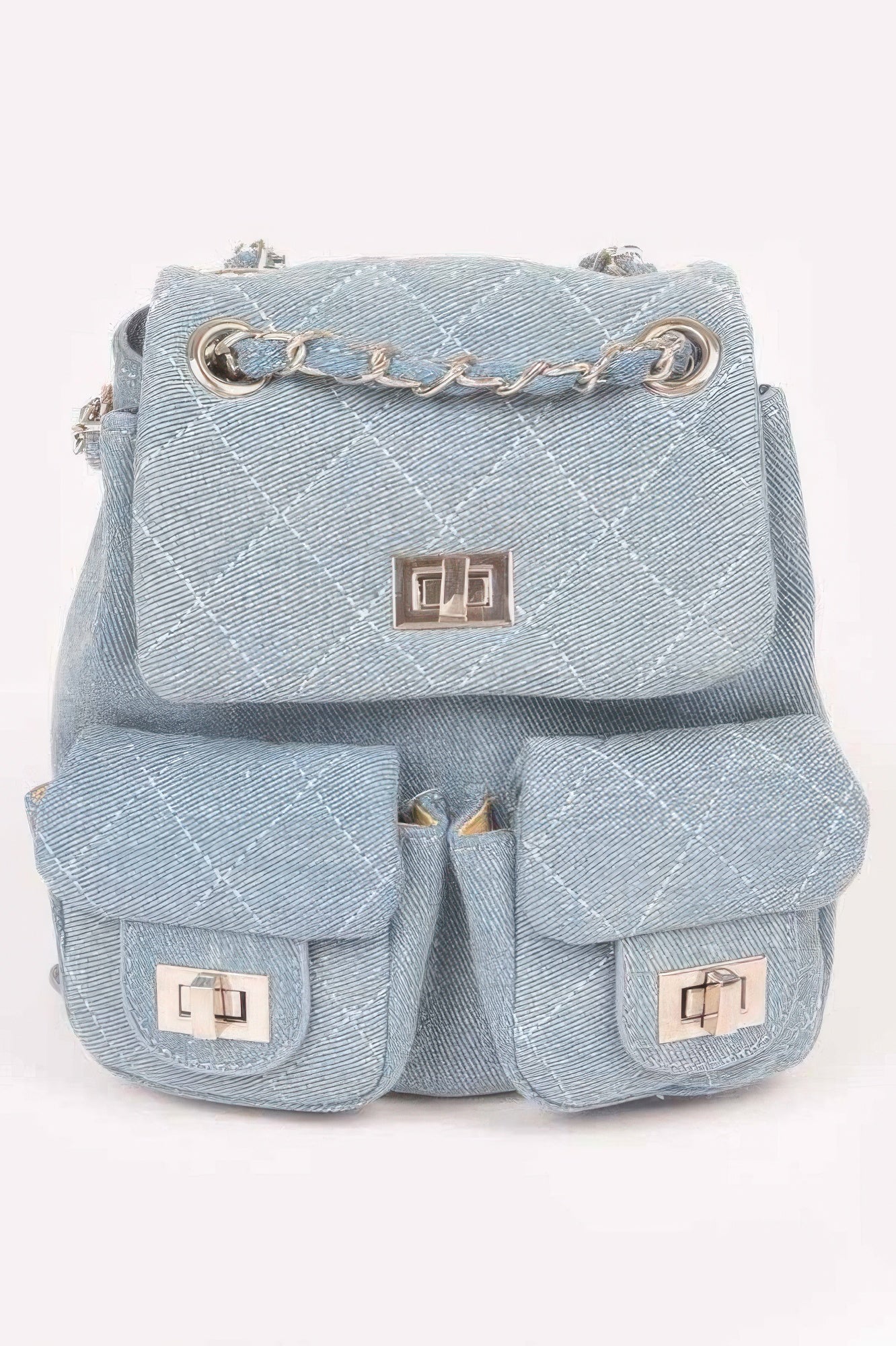 Quilted Denim Double Pocket Front Backpack 