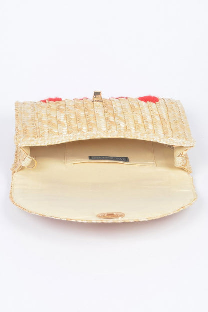 Heart Embroidery Straw Clutch 