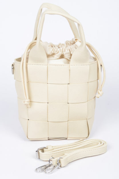 Faux Leather Braided Handle Bag W/canvas Pouch