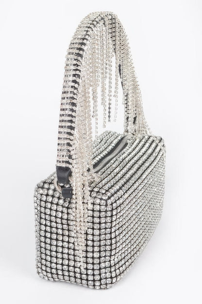 Oversized Rhinestone Fringe Strap Clutch