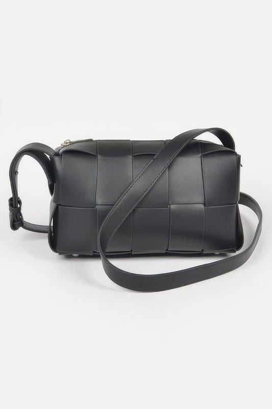 Faux Leather Braided Zip Bag 