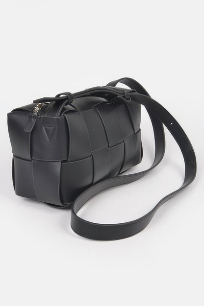 Faux Leather Braided Zip Bag 
