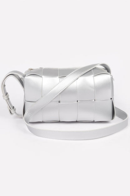 Faux Leather Braided Zip Bag 