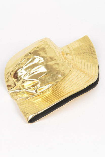 Metallic Faux Leather Bucket Hat 