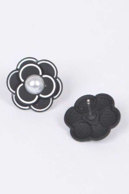 Faux Pearl Acrylic Flower Earring 