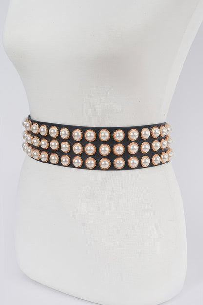 Full Pearl Studded Waist Belt 