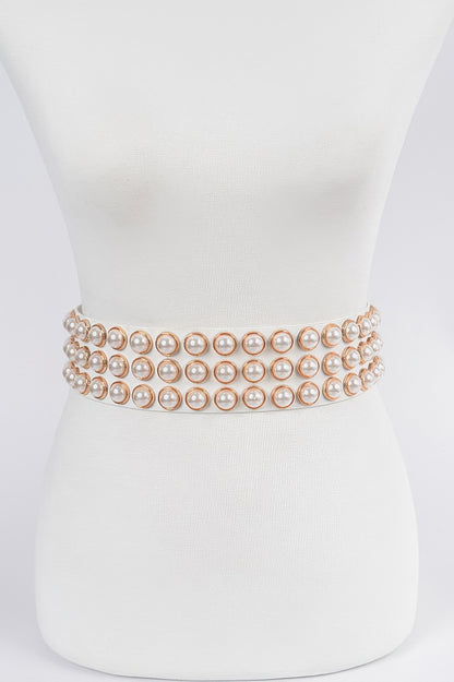 Full Pearl Studded Waist Belt 