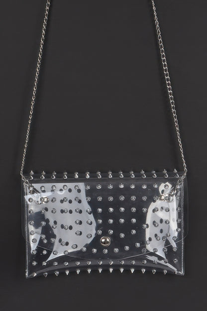 Multi Stoned Cross Body Chain Strap Visible Clutch 