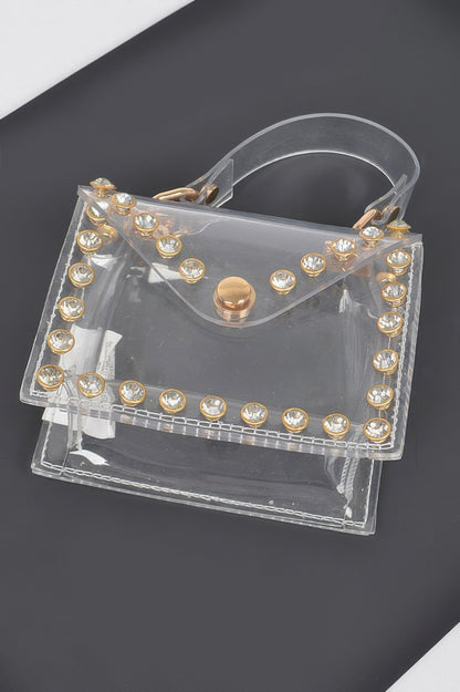 Rhinestone Stud Transparent Mini Bag 