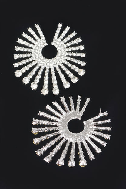 Rhinestone Fan Circle Earrings 