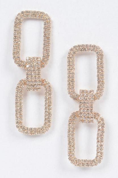Two Rectangle Shape Rhinestone Earrings 