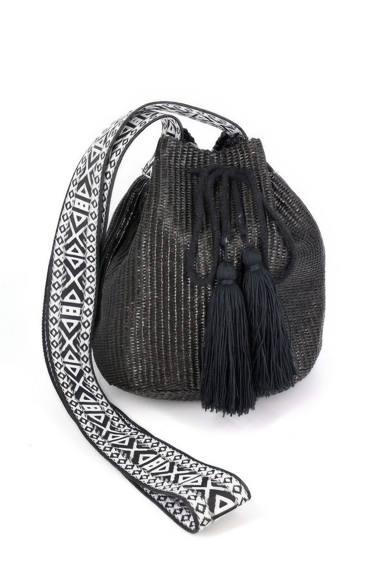 Solid Bucket Bag With Aztec Strap 