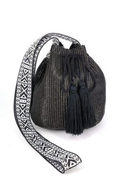 Solid Bucket Bag With Aztec Strap 