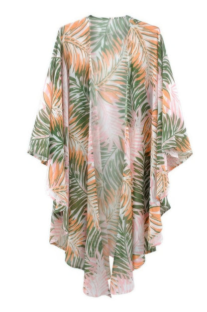 Tropical Leaves Print Shawl Cover-up 