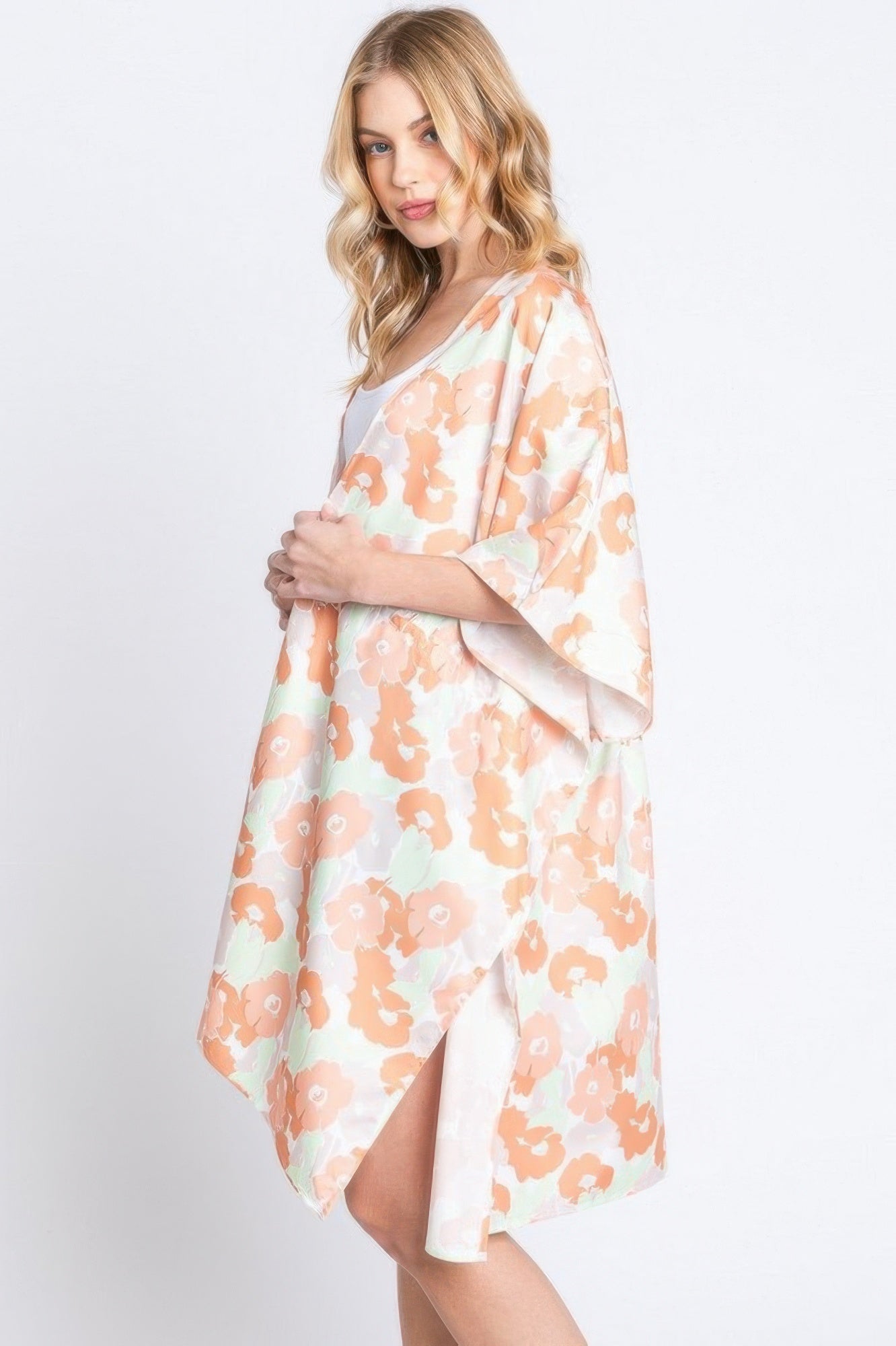 Flower Print Self-tie Drawstring Open Front Cover 