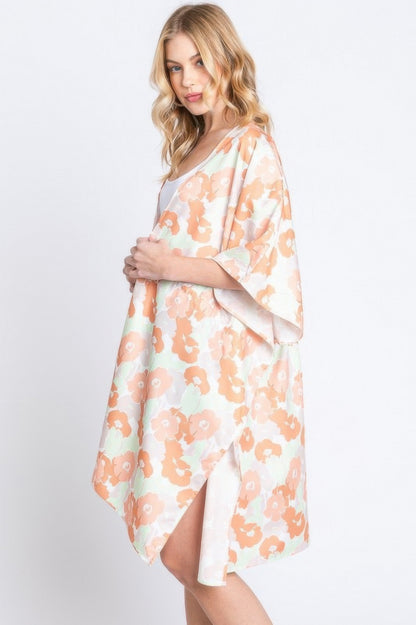 Flower Print Self-tie Drawstring Open Front Cover 