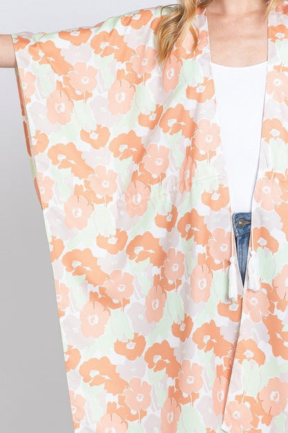 Flower Print Self-tie Drawstring Open Front Cover 