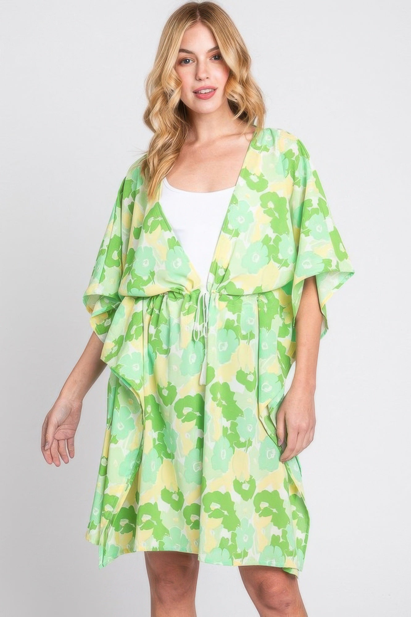 Flower Print Self-tie Drawstring Open Front Cover 