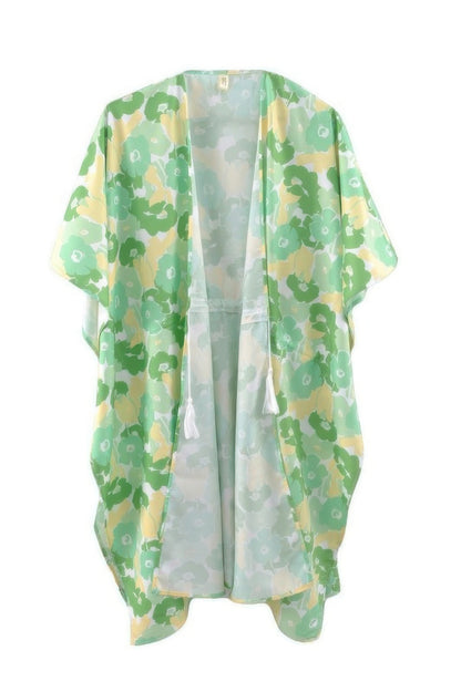 Flower Print Self-tie Drawstring Open Front Cover 