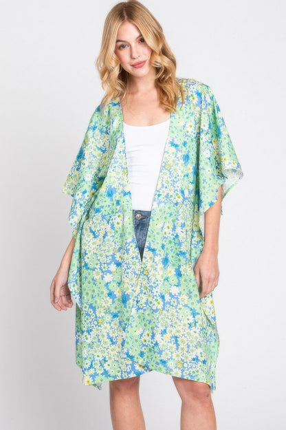 Flower Print Self-tie Drawstring Open Front Cover