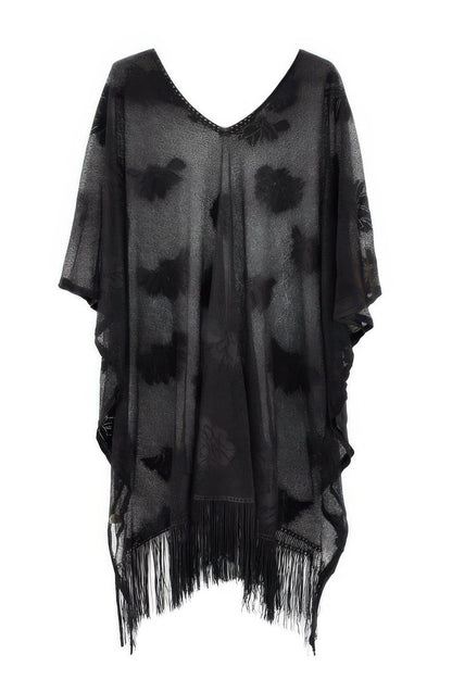 Floral Lace Poncho With Tassel 