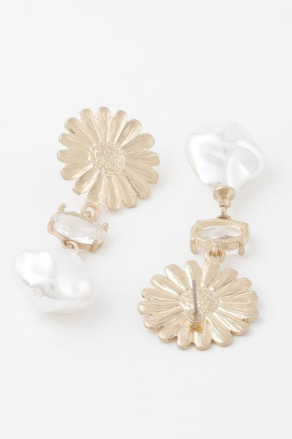 Sunflower Pearl Drop Earrings 